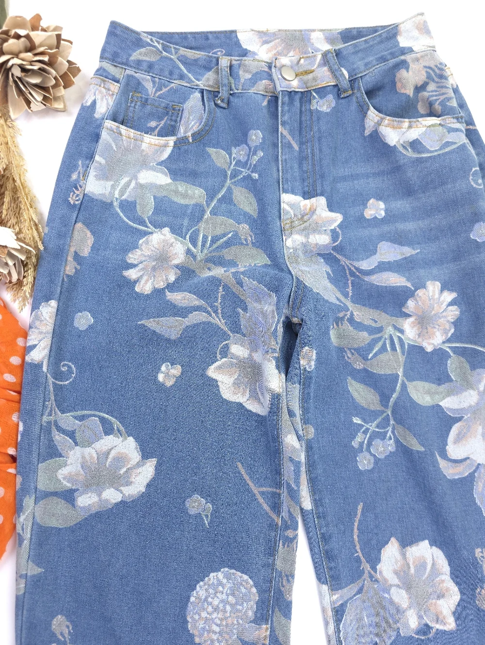 Floral Print Blue Women's Jeans Sz S - Picture 2 of 12